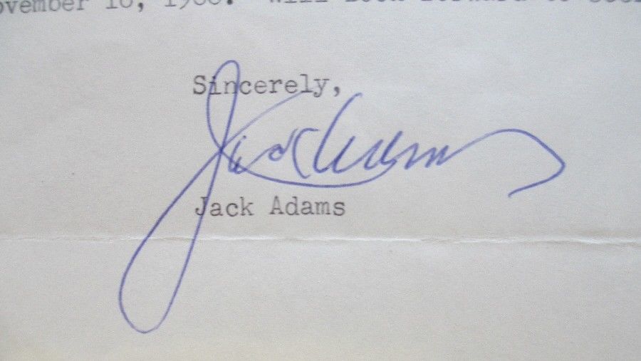 1966 JACK ADAMS SIGNED CPHL Hockey Letter NHL HOF Autograph DETROIT RED WINGS