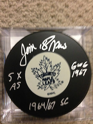 Jim Pappin Leafs Stats Signed Puck W / 
