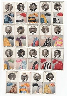 Nineteen 1925 HORSE RACING TRAINING & OWNERS' COLORS Cards