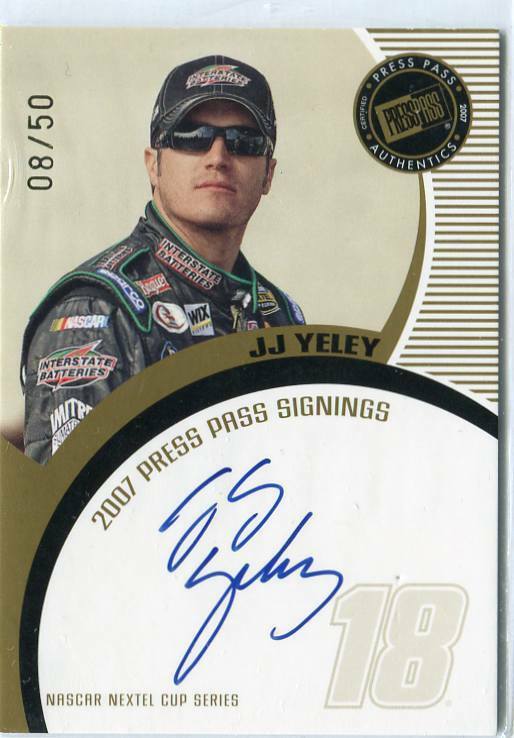 2007 Press Pass - J.J. YELEY - Gold Autograph - NASCAR #d 08/50