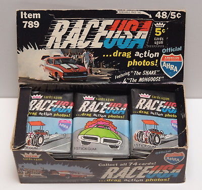 Vintage 1972 Box of Fleer RACE USA Drag Racing Trading Cards 48 Sealed Wax Packs