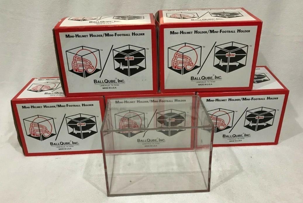 Lot of 5 BALL QUBE CUBE CLEAR ACRYLIC MINI-HELMET DISPLAY CASES CUBE HOLDERS