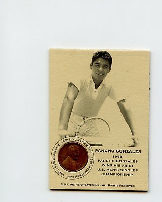 #000926 PANCHO GONZALES 1948 Rare Tennis Coin Penny Insert Card