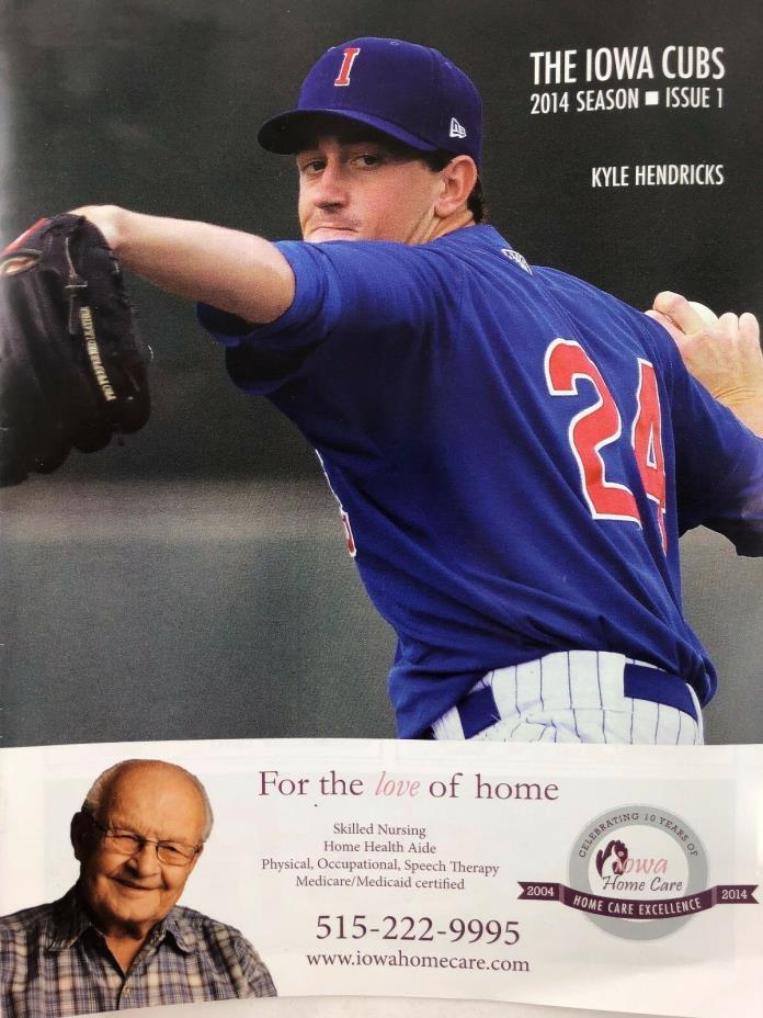 KYLE HENDRICKS Cover 2014 Iowa Cubs AAA Chicago Program JAVIER BAEZ & More!