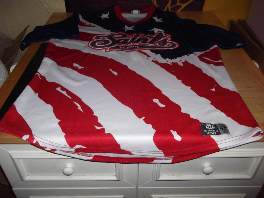 saint paul saints vintage sewn american flag baseball  authentic jersey 48 large