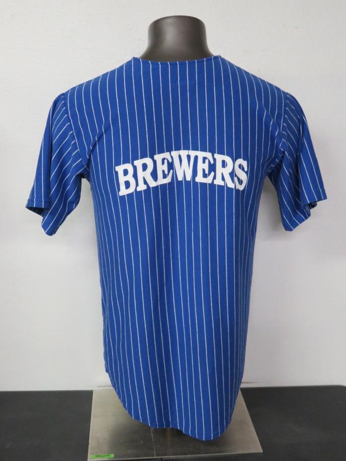 Vintage Teamwork Athletic Apparel #77 Size L 42-44 50/50 Brewers Blue Striped