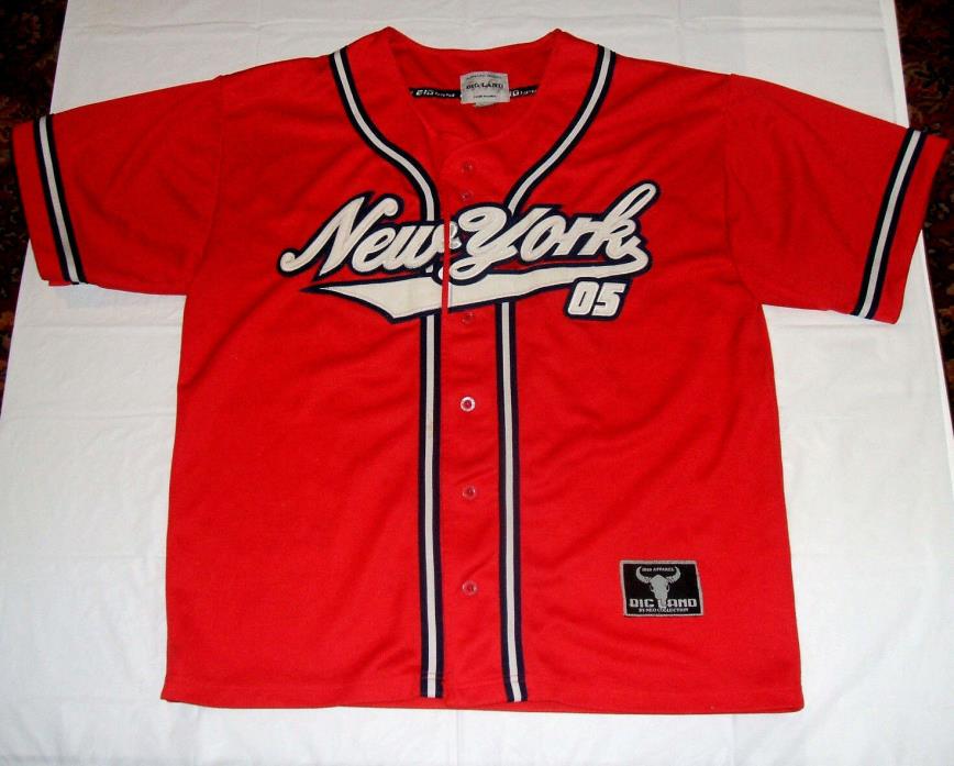 New York Red Button Front Stitched Baseball Jersey Medium Big Land Brand