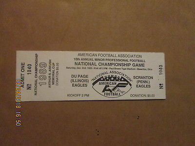 AFA National Championship Game Vintage 1989 Dupage Eagles Scranton Eagles Ticket
