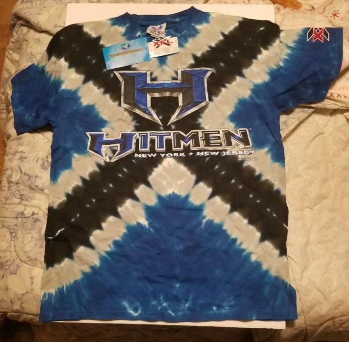 New York NEW Jersey Hitmen T-Shirt MEDIUM XFL Football WWE TIE DYE LIQUID BLUE