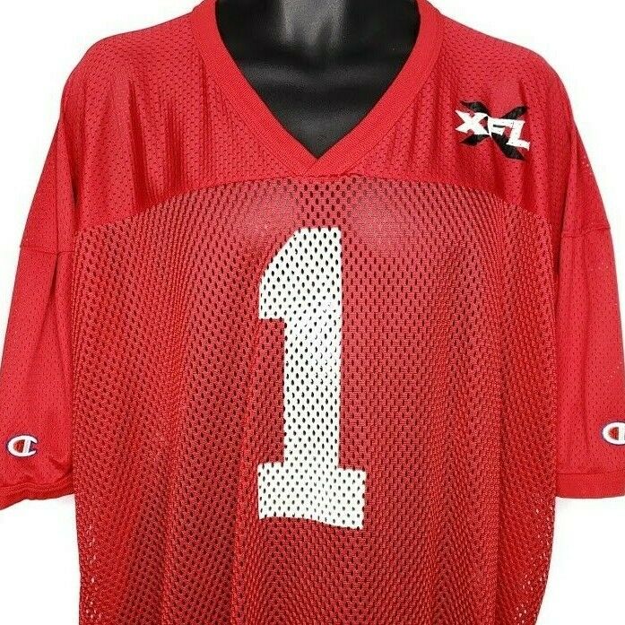 XFL Warm Up Jersey Vintage Champion Brand Mesh Number 1 Red Size 52 2XL