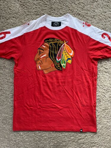 MENS FORTY SEVEN BRAND NHL BLACKHAWKS SHIRT RED SIZE SMALL