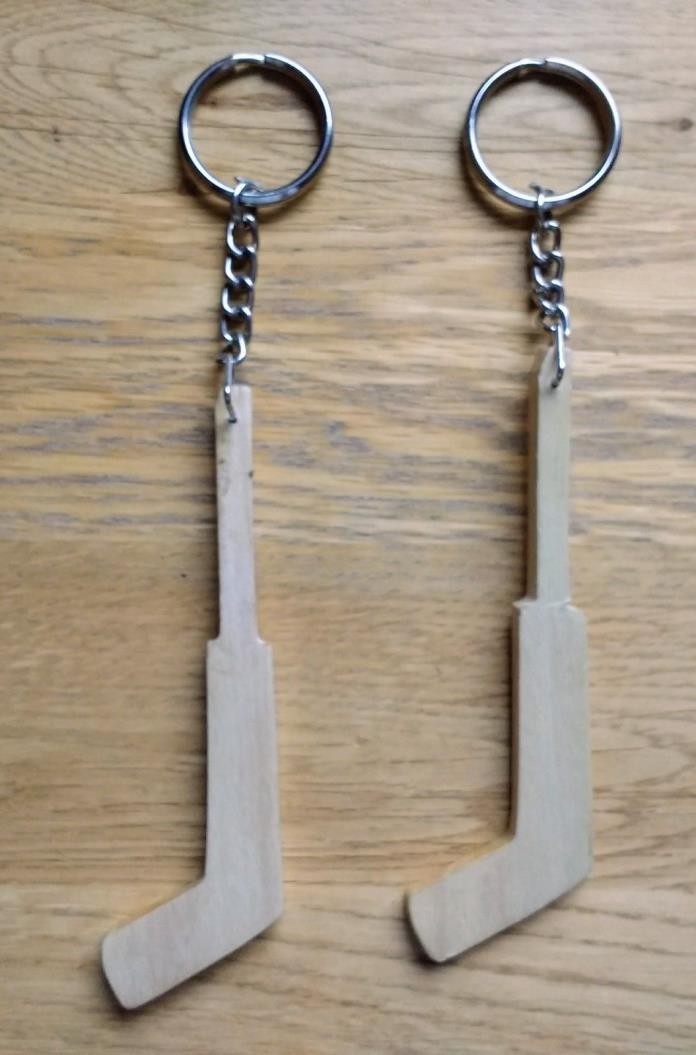 Authentic Hand Carved Wooden Ice Hockey Goalies Stick Keyrings,Just £3.75p each