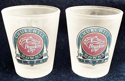 OFFICIAL 1998 BREEDERS CUP HORSE RACING FROSTED SHOT GLASSES!      SET OF 2!