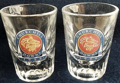 OFFICIAL 1998 BREEDERS CUP HORSE RACING CLEAR SHOT GLASSES!      SET OF 2!