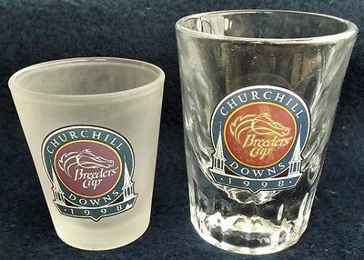 SET OF 2 DIFFERENT OFFICIAL 1998 BREEDERS CUP HORSE RACING SHOT GLASSES!