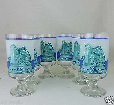 VINTAGE 1987 HARNESS HAMBLETONIAN MEADOWLANDS NJ HORSE RACING GLASS SET 6