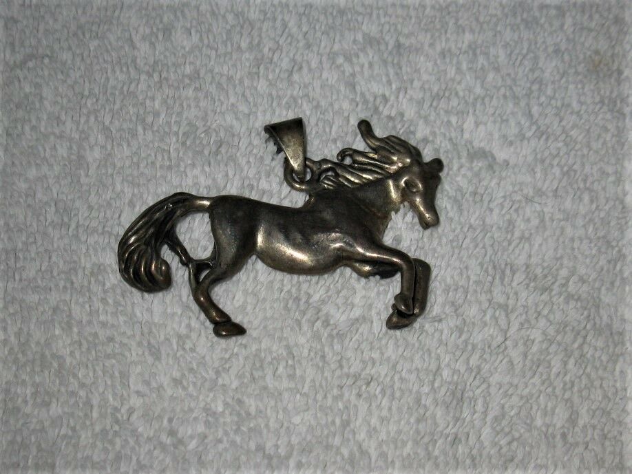 Stunning Vintage Mixed Metals Puffy Horse Pendant Charm Brass Large Equestrian