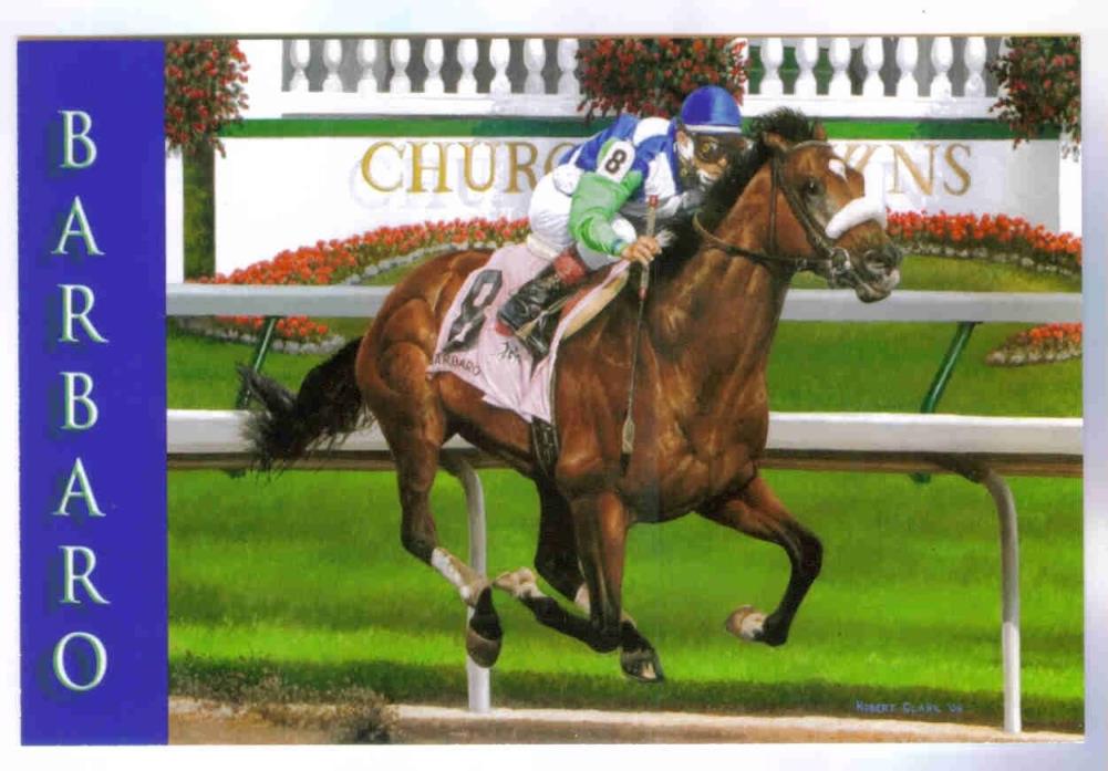 BARBARO,WINNING THE KENTUCKY DERBY,THOROUGHBRED RACEHORSE POSTCARD