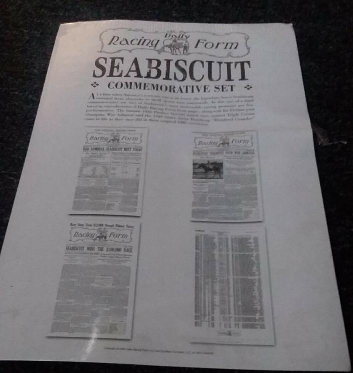 Daily Racing Form-SEABISCUIT-Commemorative Set-3 front pages+ lifetime pp's