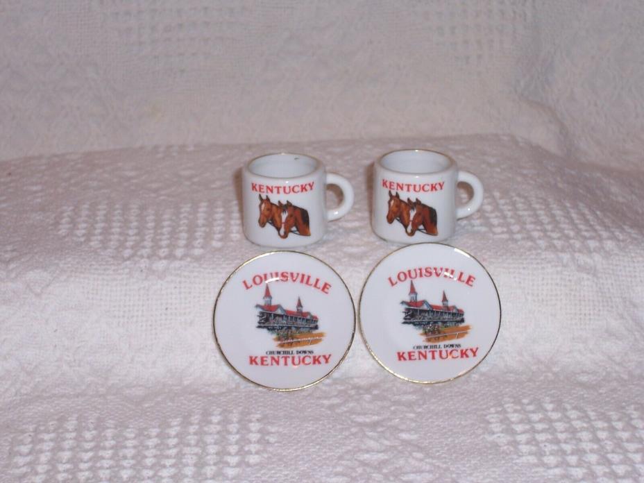 (1010)-Lot of 4 - Louisville, Kentucky Derby Miniature Gold Rimmed Mugs & Plates