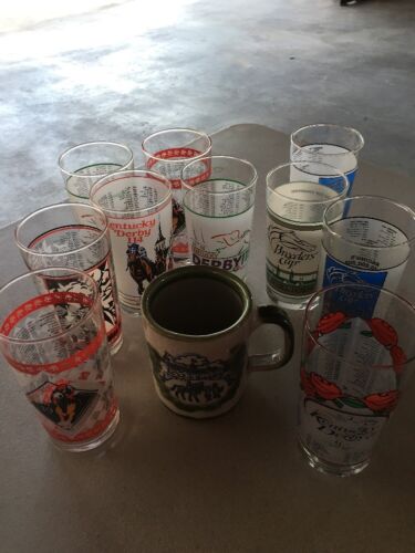 Lot Of 6 Kentucky Derby Glasses & Mug, 3 Breeders Cup & 1 Belmont Stakes. Free S