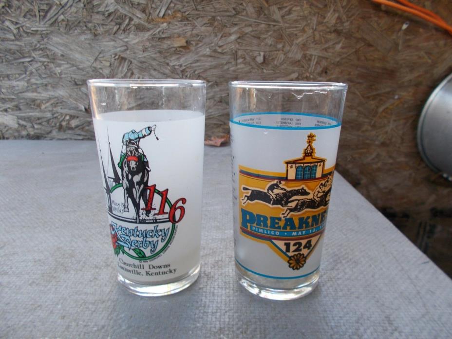 1990 Kentucky Derby & 1999 Preakness/Pimlico Souvenir Drinking Glasses