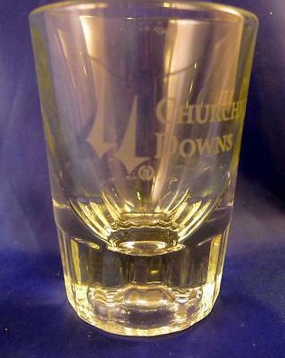 Churchill Downs Large Etched Shot Glass Heavy 3 inch Tall Vintage