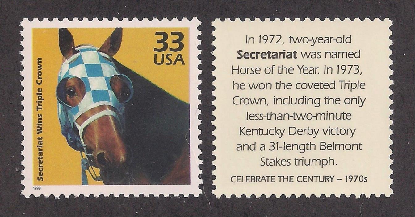 SECRETARIAT - 1973 TRIPLE CROWN WINNER - HORSE RACING - U.S. POSTAGE STAMP