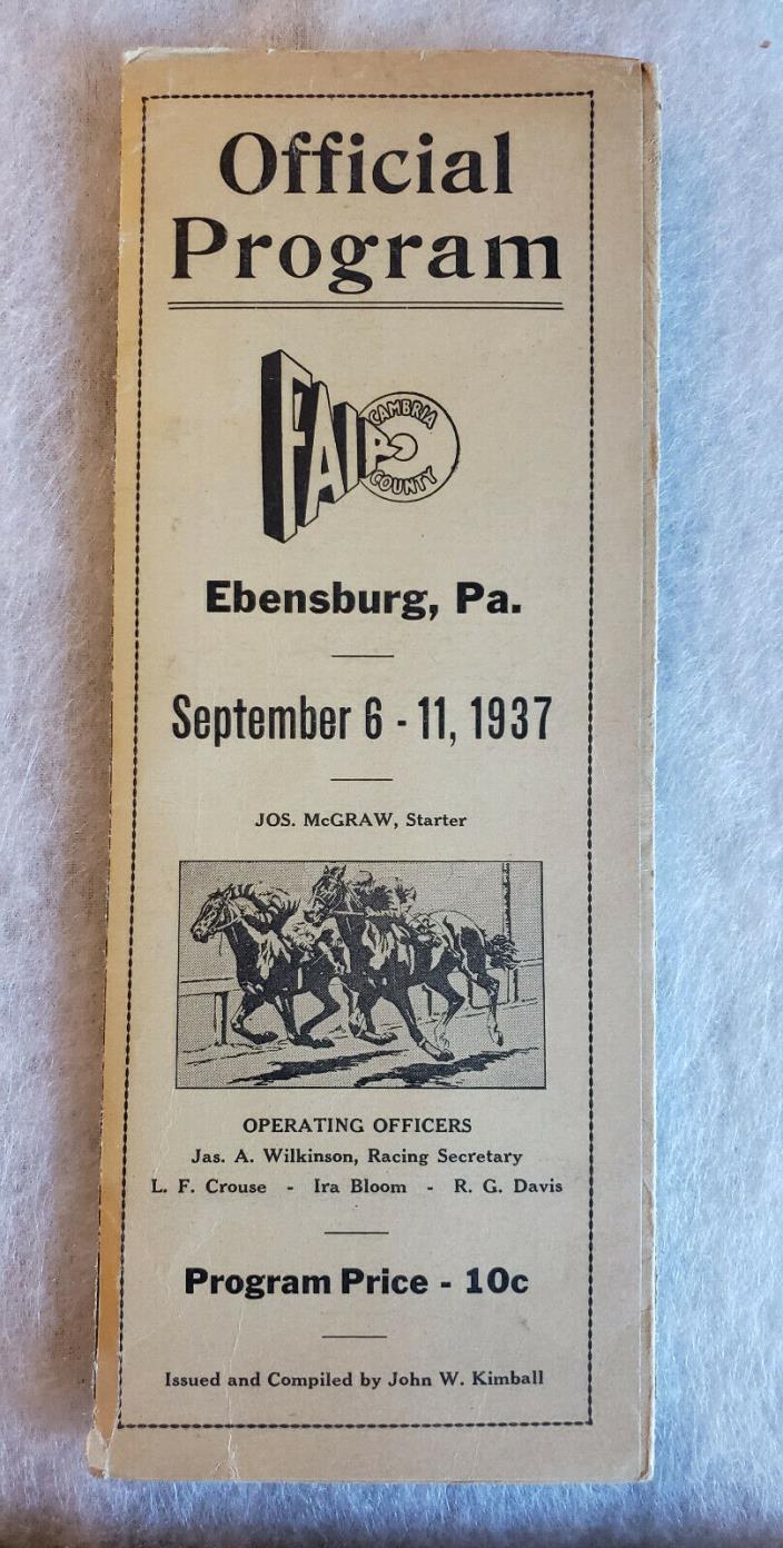 1937 Ebensburg Pennsylvania Horse Racing Program