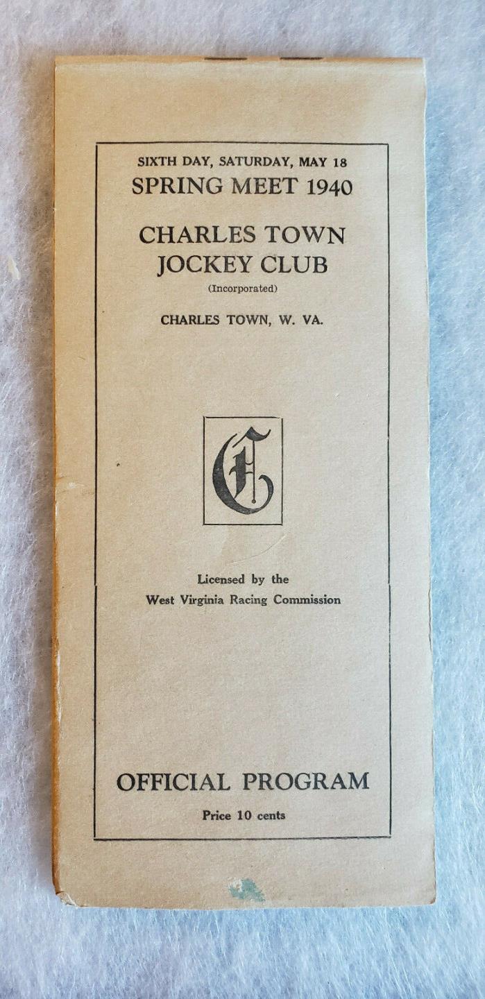 1940 Charles Town Jockey Club Horse Racing Program - West Virginia