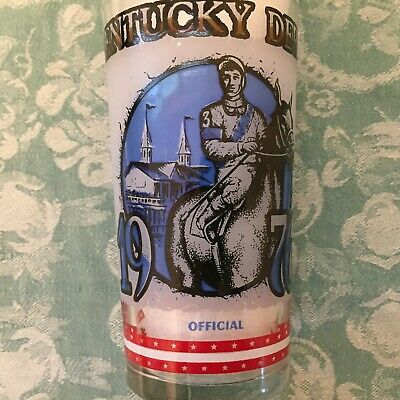 Vintage 1976 Kentucky Derby Official Glass Red White Blue