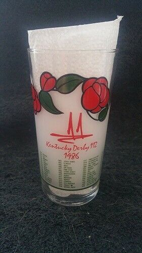1986 Kentucky Derby Drinking Glasses...Run for the Roses...Free Shipping.