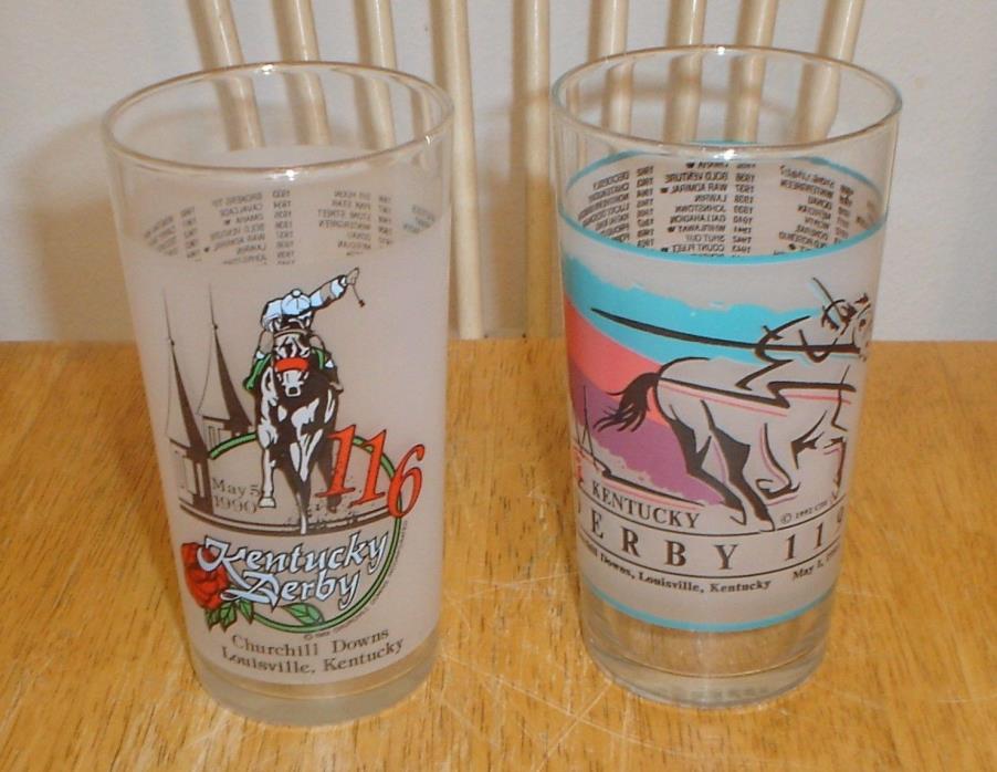 Vintage Lot (2) Kentucky Derby Mint Julep Glasses Churchill Downs 1990 & 1993
