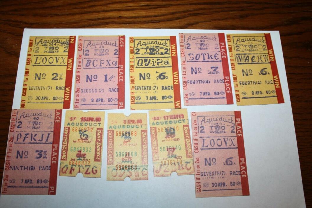 10 VINTAGE AQUEDUCT HORSE RACING BETTING TICKETS TOTES 1960'S