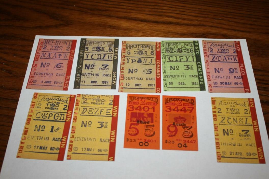 10 VINTAGE HORSE RACING BETTING TICKETS TOTE 1940' 60'S