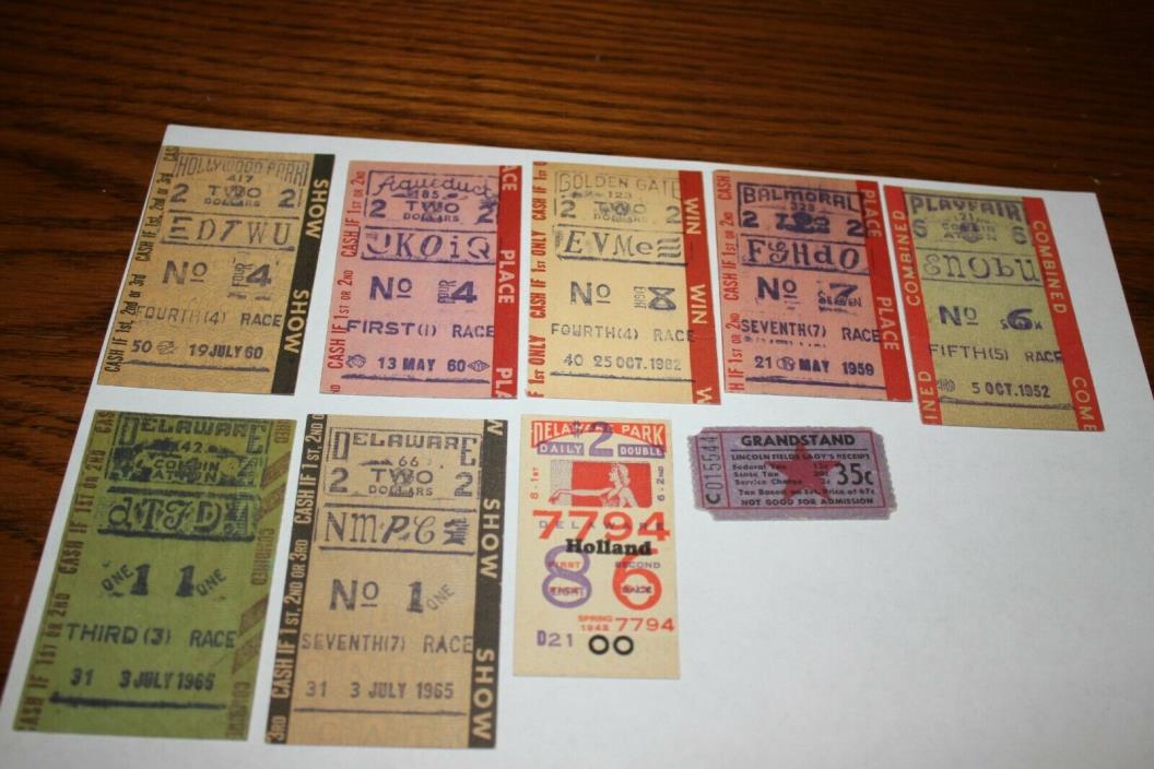 9 VINTAGE HORSE RACING BETTING TICKETS TOTE 1940' 60'S