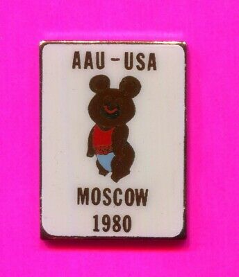1980 OLYMPIC MISHA METAL PIN DOMED ENAMEL PIN AAU-USA MOSCOW 1980 PIN