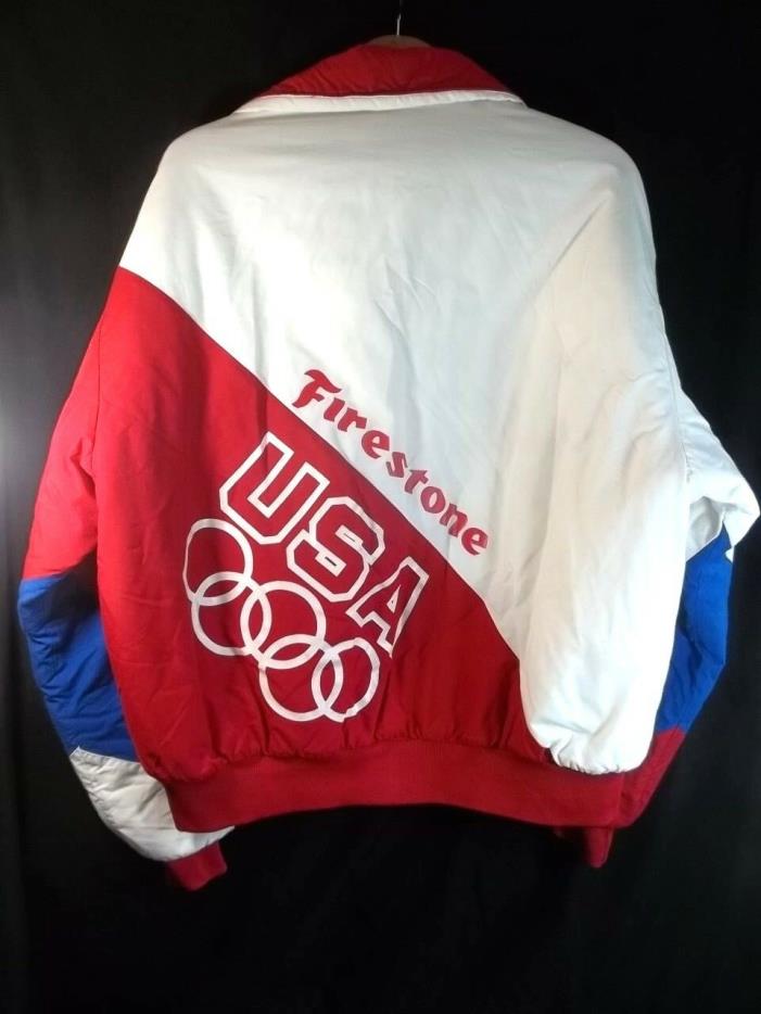 Vintage USA Olympics Jacket Firestone M Red White Blue Swingster Insulated