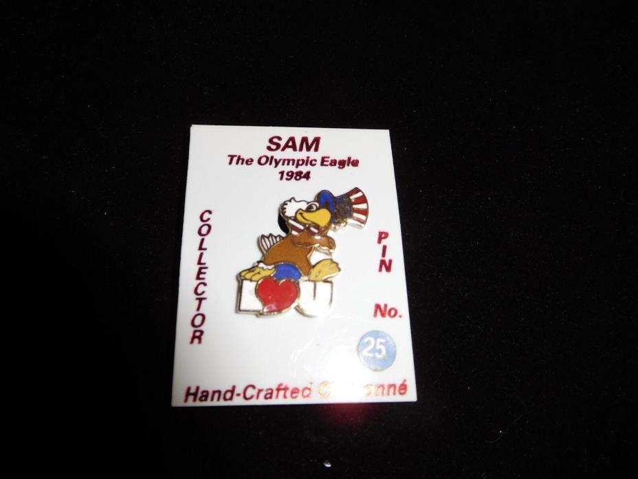 Sam the Olympic Eagle Pin No.25 Cloisonne Pin 1984 New on Card