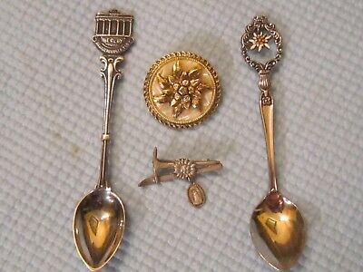2 German Berlin Souvenir Spoons, Brooch and Pin.