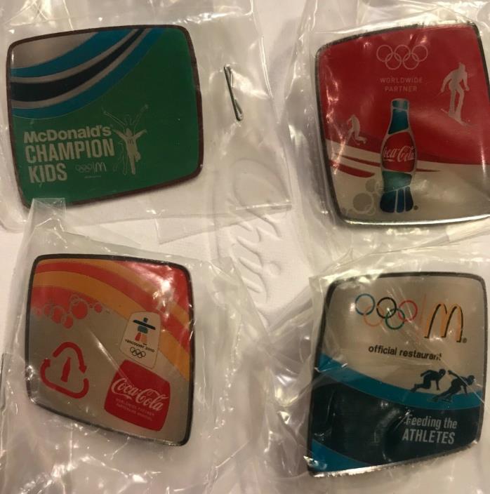 NEW 2010 Vancouver McDonald's & Coca-Cola Olympic Pins. Lot of 4 in  Polybag