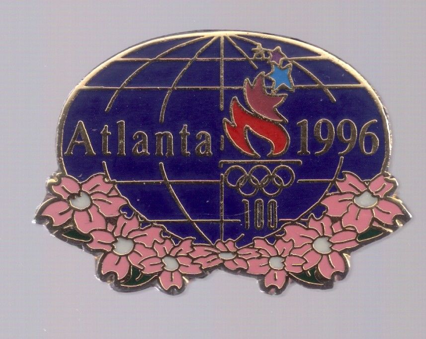 1996 Atlanta Olympic Pin World Globe Flowers