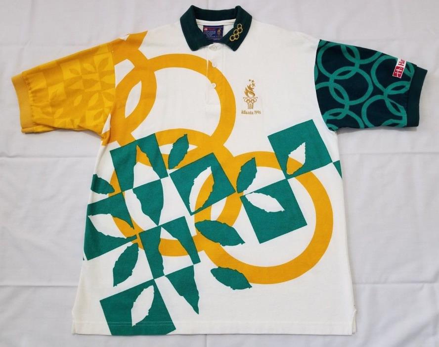 Mens Sz L(42-44) Multicolor Vintage Hanes 1996 Atlanta Olympic Games Polo Shirt