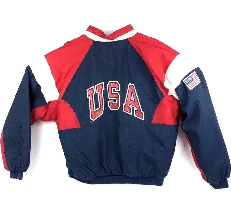 Vintage USA Olympic Nylon Coat Dream Team Full Zip Jacket Swingster Puffer Men L