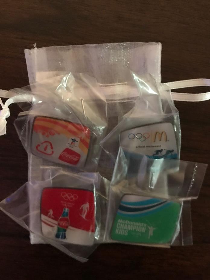 2010 Vancouver McDonald's & Coca-Cola Olympic Pins. Lot of 4 in Original Polybag