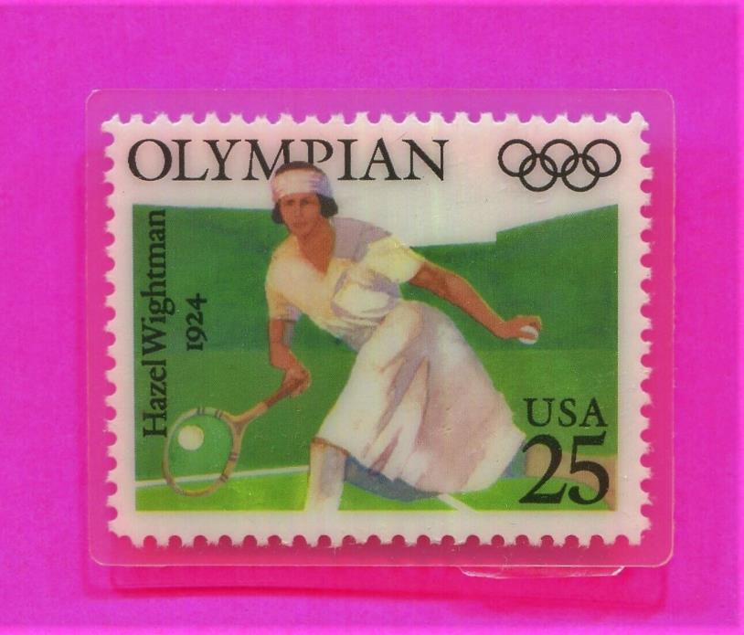 1924 Olympic Pin Hazel Wightman Stamp Pin USA 25 cents Pin