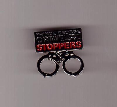 RCMP CRIME STOPPERS 2015 Police Prince George Pin Pinback Hand Cuffs Handcuffs