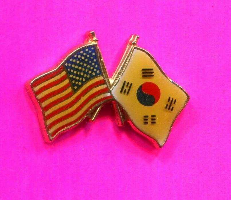 1988 OLYMPIC PIN SEOUL OLYMPIC PIN SOUTH KOREA & USA FLAG PIN
