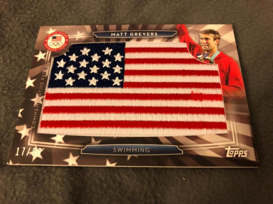 2016 Topps Matt Grevers USA Flag Patch Card Olympic Games Swimming 17/99