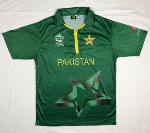 Pakistan Icc T20 Mens Green S/S Quarter Zip Cricket Jersey Shirt Sz Large C4